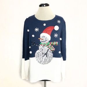 Ugly Christmas Sweater Sequins Snowman Snowflakes